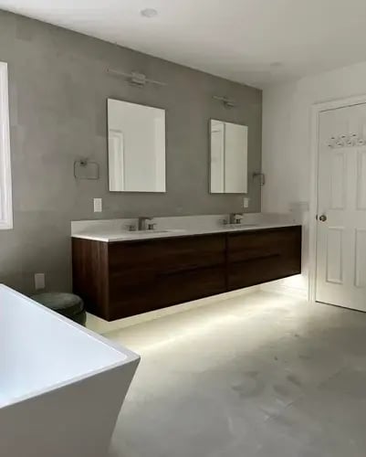 double vanity and floor installation from floor heaven located in Hamilton and Stoney Creek Ontario