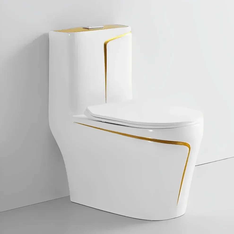 SINGLE PC TOILET SEAT (WHITE AND GOLD)